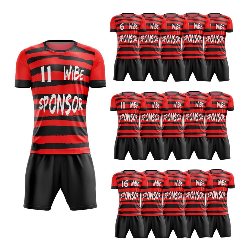 Picture of Lot of 15 Unisex Soccer Apparel (Jersey and Shorts) Custom Made for You in Any Ten Sizes with Numbers and Logo. Style 126.