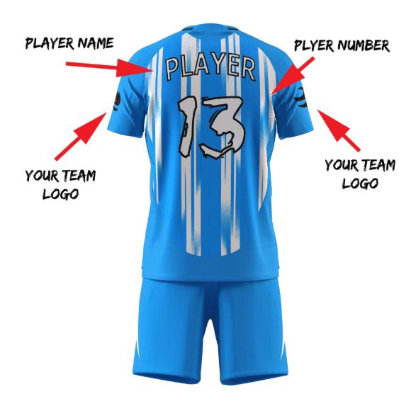 Picture of Lot of 15 Unisex Soccer Apparel (Jersey and Shorts) Custom Made for You in Any Ten Sizes with Numbers and Logo. Style 127.