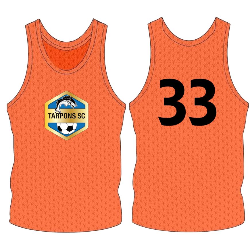 Picture of Custom Made Sleeveless Training Vest with Club Logo Center Chest and Player Number Center Back. Style 905-05.